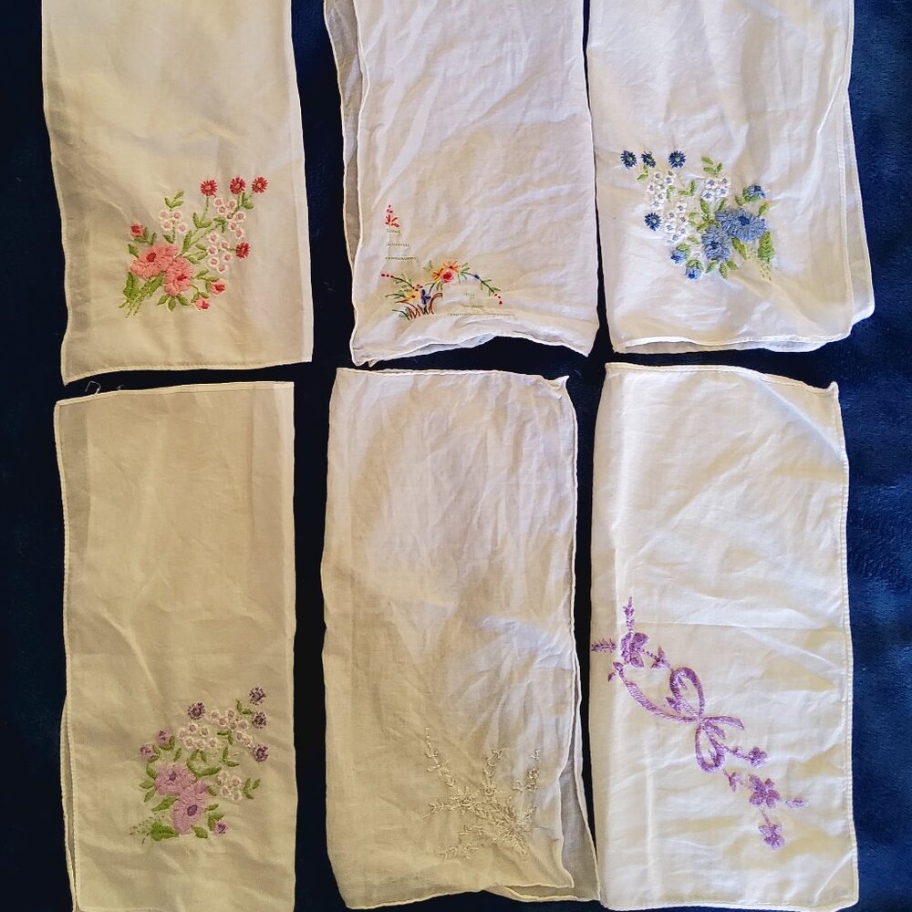 BUNDLE (6) Vintage Floral & Embroidered Small Cotton Handkerchiefs